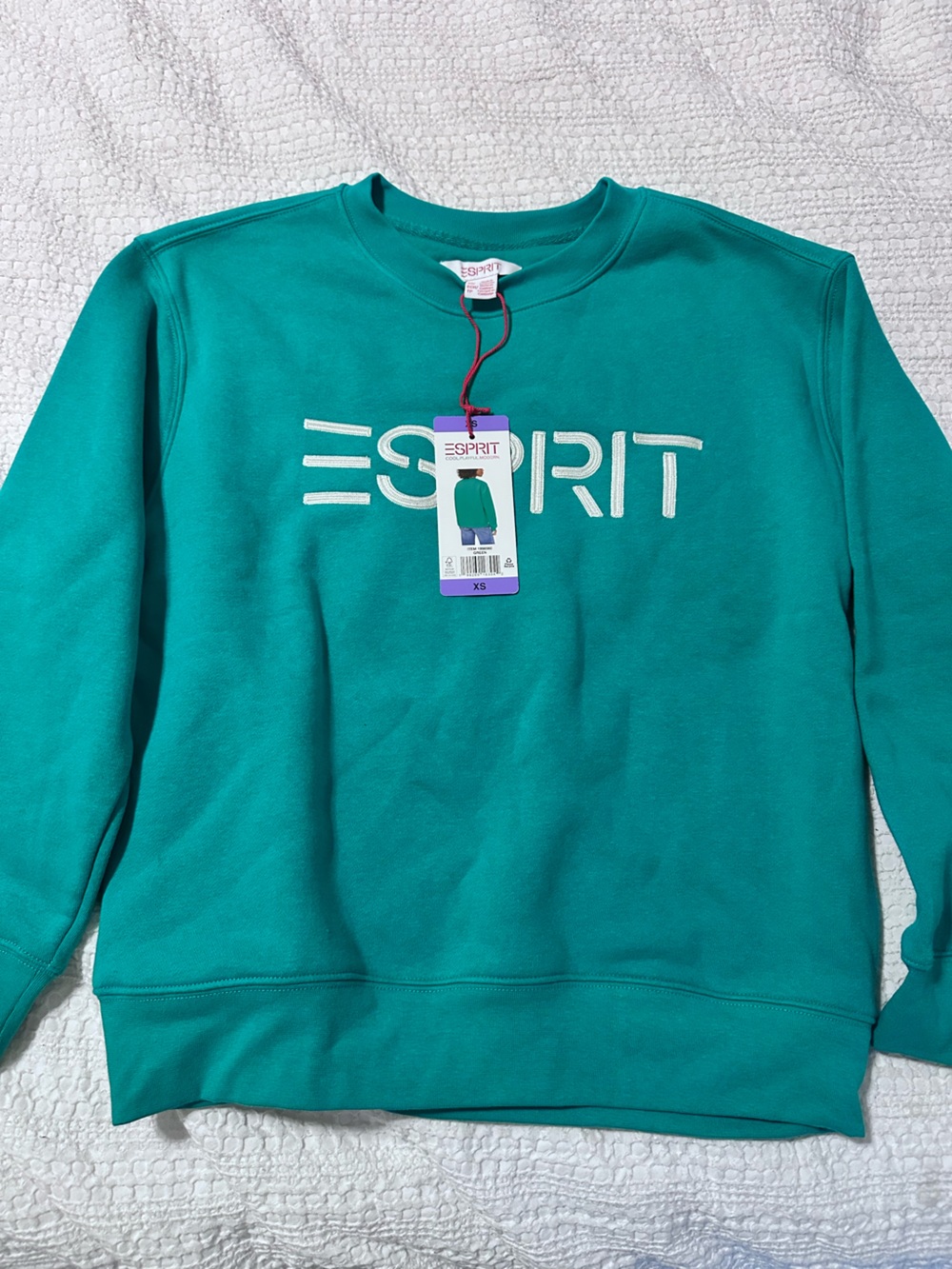 Esprit Green Crewneck Top with Pink Drawstring Detail